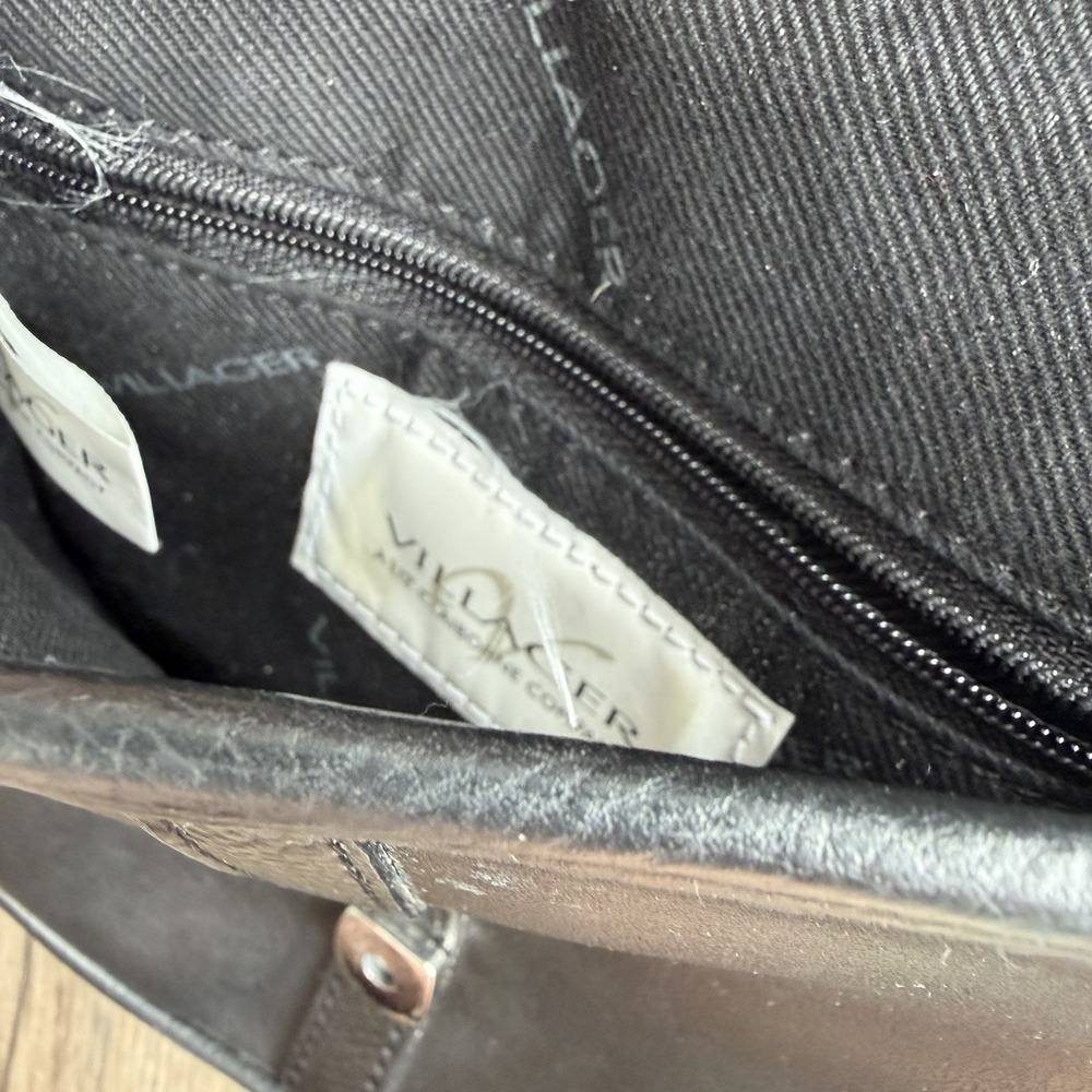 Y2K Vintage Black Faux‎ Leather Cross Body Purse Silver Buckle Saddle Bag Flap - Picture 4 of 7